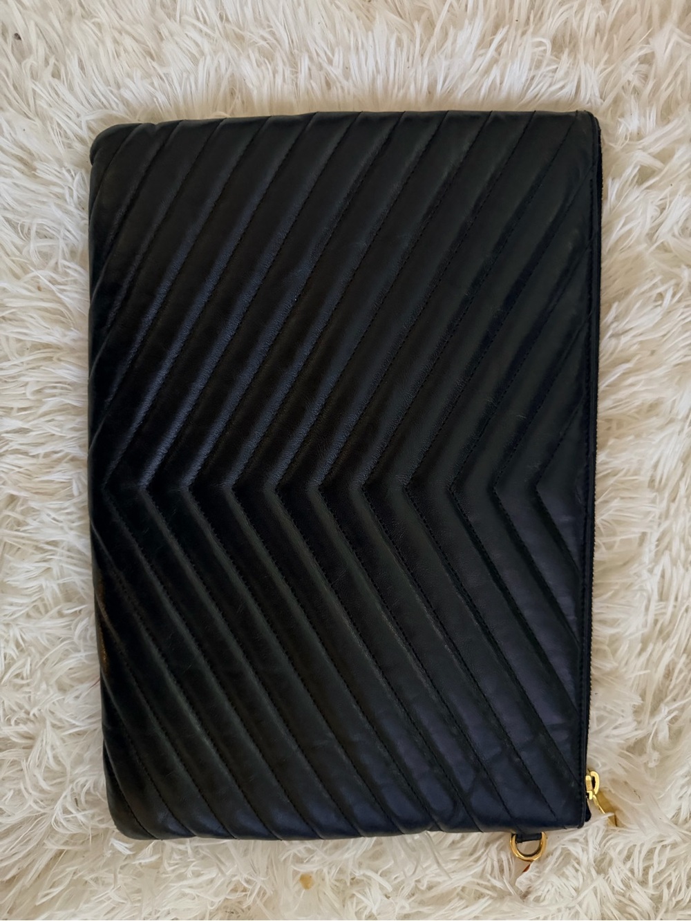 Saint Laurent Black Quilted Chevron Leather Wristlet with Gold YSL - Picture 4 of 8
